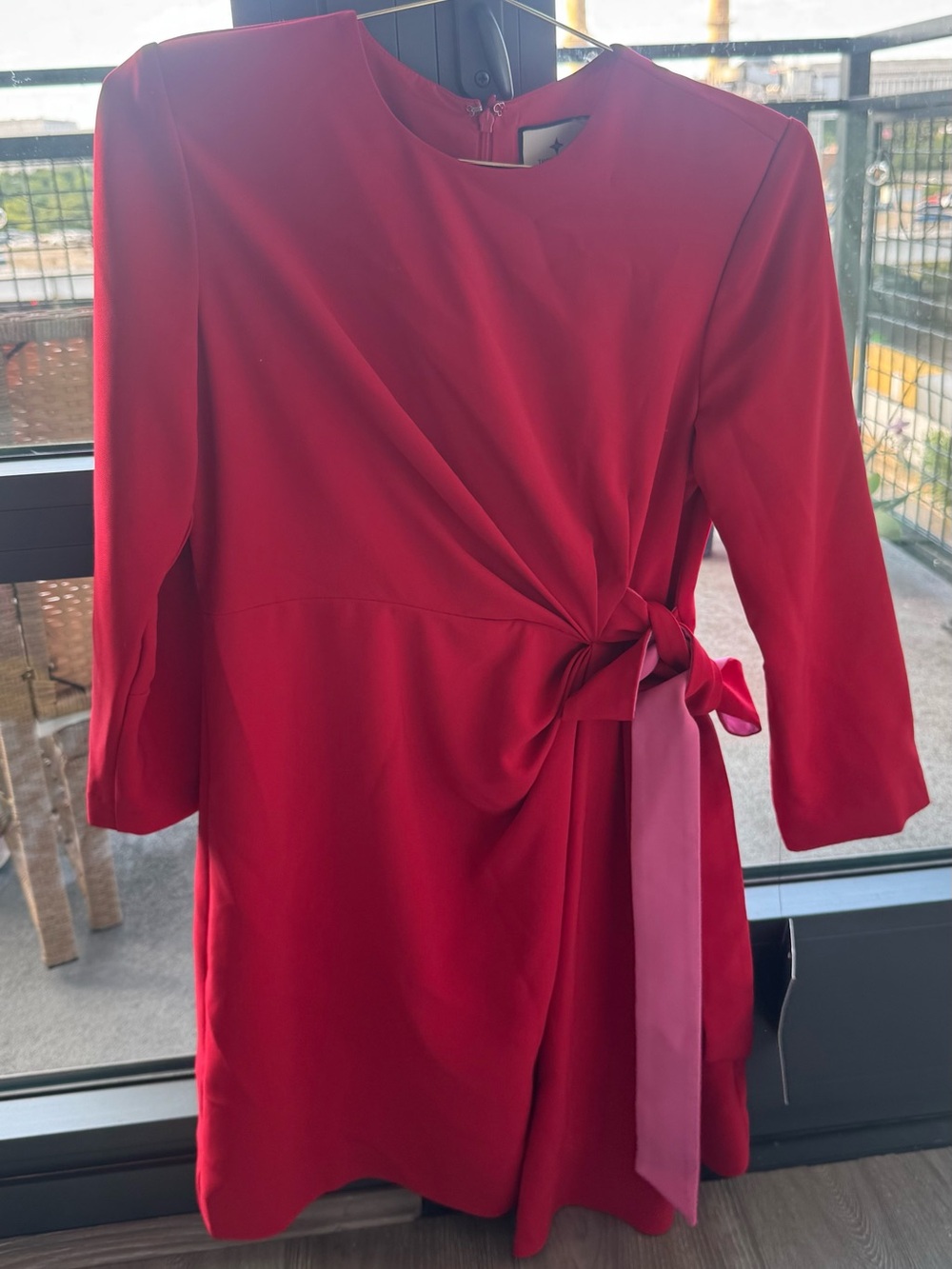 Tuckernuck Red Long-Sleeve Shift Dress with Pink Side Tie
